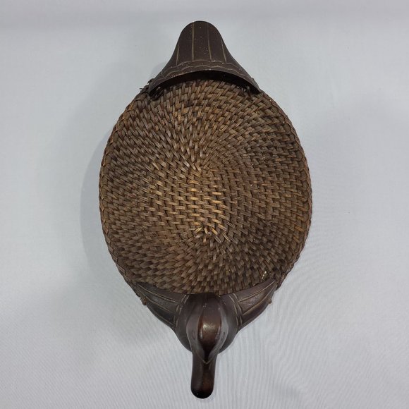 Vintage Wooden Duck Wicker Basket Wood Head Tail 9" x 14" - Picture 3 of 6